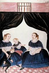 Groupe de femmes en deuil, du livre "Trujillo del Peru" ou "Codex Martínez Compañón"