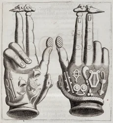 Mains dans "Mensae Isiaca" (discours de la Grande Mère des Dieux, ses sceaux, ses bijoux et amulettes et quelques-unes de ses figures)