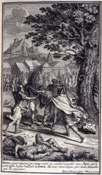 Hector, retournant au camp, entre dans un combat singulier avec Ajax, après avoir défié le plus vaillant des Grecs. Ils sont interrompus par deux hérauts qui les séparent. Illustration du livre VII de l