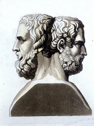 Hérodote (484 av. J.-C. - 425 av. J.-C.), historien grec et Thucydide (ca. 465 av. J.-C. - 395 av. J.-C.), historien grec.