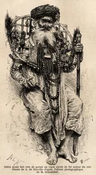 Hindou voué à porter un grand cercle de fer autour de son cou. Gravure pour illustrer le voyage dans les provinces méridionales de l
