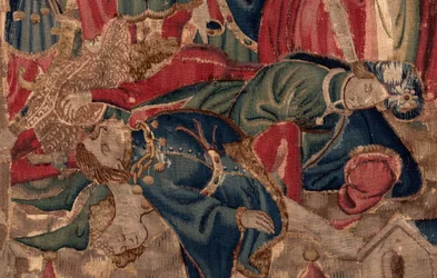 Histoire de Saint Piat et Saint Éleuthère, Scène 14 : La peste ravage la ville de Tournai (détail)
