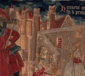 Histoire de Saint Piat et Saint Éleuthère, Scène 6 (détail en haut à gauche)