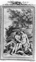 Illustration de "De rerum natura" par Titus Lucretius Carus (Lucrèce) philosophe et poète romain. Gravure du 18ème siècle.