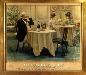 Dans un restaurant - Affiche publicitaire pour le Champagne Heidsieck, fin du XIXe siècle