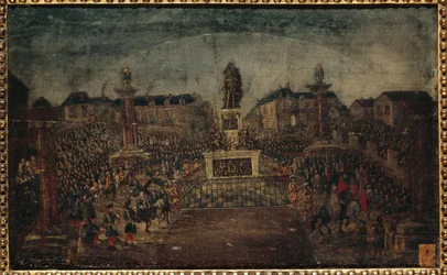 Inauguration de la statue de Louis XIV, Place des Victoires, actuels 1er et 2e arrondissements, 28 mars