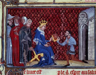 Jacques Bauchant présente son livre au roi Charles V