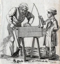 Menuisier et apprenti. Gravure fin XVIIIe siècle. Collection privée.