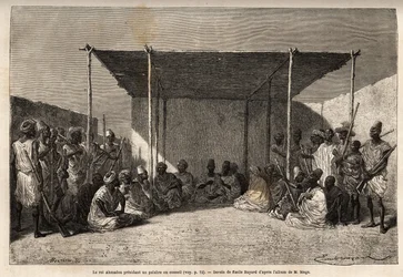Le roi Ahmadou présidant un conseil ou palabre de l