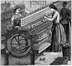 Grandes industries anglaises : Filature de coton de Walter Evans en Angleterre en 1863. Le torsionnement du fil.
