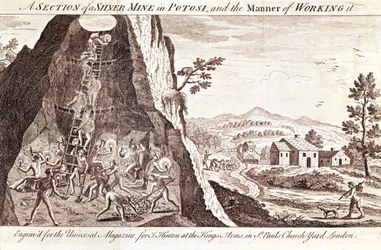 Les mines d’argent à Potosí, en Bolivie. Gravure du XIXe siècle.
