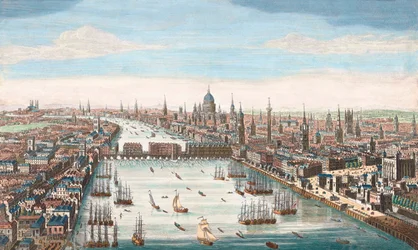 Londres au XVIIIe siècle, vue sur la Tamise vers le pont de Londres et la cathédrale Saint-Paul