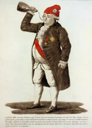 Louis XVI portant le bonnet phrygien et buvant à la bouteille