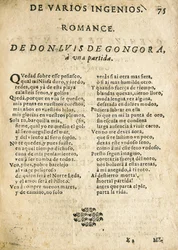 Luis de Góngora y Argote, "Romance à une partie" (gravure)