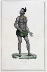 Homme des îles Byron avec tatouages (Polynésie) - dans « Les différents peuples de la terre » par Abbé Paul Jonhanneaud, Librairie des Bons livres