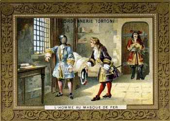 Homme au masque de fer enfermé dans la prison de Saint Margarita - chromo du cordonnier Tortoni