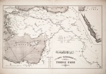 Carte de la Turquie montrant les câbles télégraphiques et les stations