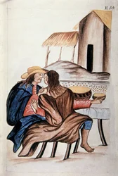 Arrangement de mariage entre Indiens, du livre "Trujillo del Peru" ou "Códice Martínez Compañón", par Baltazar Martinez Compañón y Bujanda, évêque de Trujillo (1782-1785)