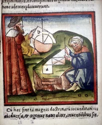 Mathématiciens. Manuscrit du 15ème siècle.