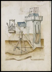 Système de passage de douves par levier - Manuscrit : feuille de parchemin d