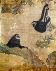 Rouleau suspendu aux singes, broderie en soie. Dynastie Song, Chine