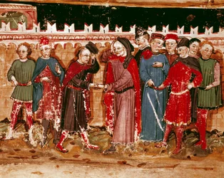 Fonctionnaires de la gabelle Miniature du manuscrit (Ms. H V-5) « Codex de Privileges »