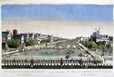 Maison des orphelins et pont Amstel à Amsterdam - Vue optique