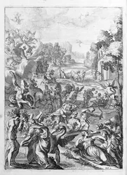 Ovide (Ovidius) - illustration pour le livre 15 - (P. Ovidii Nasonis Metamorphose libri XV um notis TH. Farnabii.) note par Thomas Farnaby (Farnabia) (1575-1647)