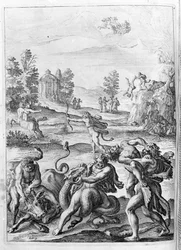 Ovide (Ovidius) - illustration pour le livre 15 - (P. Ovidii Nasonis Metamorphose libri XV um notis TH. Farnabii.) note de Thomas Farnaby (Farnabia) (1575-1647)