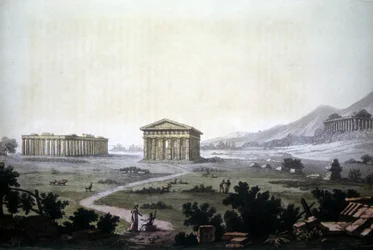 Peinture représentant les temples de Paestum, actuel Capaccio.