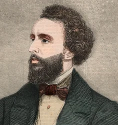 Portrait de Bayard Taylor (1825-1878), poète américain. Gravure dans « The Illustrated London News » du 23 janvier 1858.