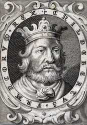 Portrait de Childebert Ier (v. 495-558) roi de Paris gravure du 18e siècle