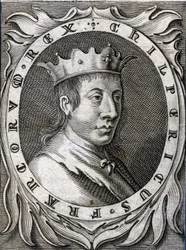 Portrait de Chilpéric II (v. 670-721), roi de Neustrie. Gravure du 18e siècle