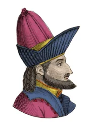 Portrait de Constantin XI (ou XII) Paléologue, connu sous le nom de Dragasès (Constantin XI Paléologue) (1404-1453), empereur byzantin. Gravure du XIXe siècle.