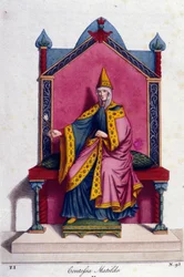 Portrait de la comtesse Mathilde de Canossa (ou comtesse Mathilde de Toscane) (1046 - 1115). Gravure du 19ème siècle