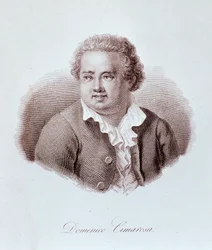 Portrait de Domenico Cimarosa (1749-1801) compositeur italien Gravure. XVIIIe siècle. Milan, bibliothèque du conservatoire