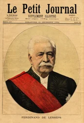 Portrait de Ferdinand de Lesseps (1805-1894), dit "le grand Français", diplomate et entrepreneur, il est le principal promoteur du canal de Suez, qui relie Port-Saïd sur la mer Méditerranée à Suez sur la mer Rouge (Égypte) et du canal de Panama, qui conn