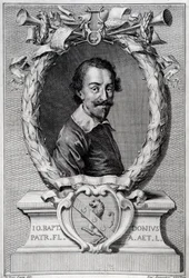 Portrait de Giovanni Battista Doni (1596-1647), musicologue italien (gravure du frontispice de « Lyra Barberin »)