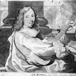 Portrait de Giovanni Battista Granata (1620/21-1687) guitariste et compositeur italien. Gravure. Bologne, civico museo musico