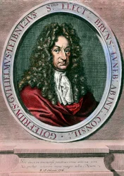 Portrait de Gottfried Wilhelm Leibniz (1646-1716) philosophe et mathématicien allemand. Gravure du 18ème siècle. Collection privée