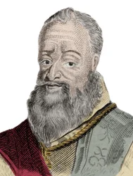 Portrait de Henri Percy (Henry Percy) (1564-1632), 9e comte de Northumberland, surnommé le Comte Sorcier, emprisonné pour sa participation à la Conspiration des Poudres (1605). Gravure du 19e siècle