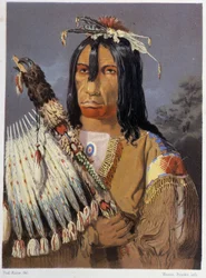 Portrait de Kee-Ake-Saa-Ka-Wow avec le calumet - dans "Wandering of an artist among the indians of north america" par Paul Kane, Longmans & Roberts, Londres