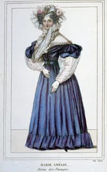 Portrait de Marie Amélie de Bourbon (1782 - 1866), reine des Français, épouse de Louis Philippe I. Gravure du 19ème siècle.