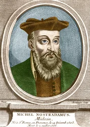 Portrait de Michel Nostradamus, docteur, né à Saint-Rémy-de-Provence le 14/12/1503 et mort le 02/07/1566. Gravure du XIXe siècle.