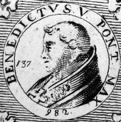Portrait du Pape Benoît V. Gravure du 19ème siècle.