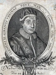 Portrait du pape Clément XI (Gianfrancesco Albani) (1649 - 1721), 241ème pape. Gravure du 18ème siècle