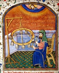 Portrait de Pythagore (ca. 570 - vers 480 av. J.-C.), mathématicien et philosophe grec, jouant d