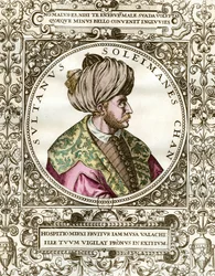 Portrait de Soliman le Magnifique (1494 - 1566) Sultan Ottoman. Gravure du 16ème siècle