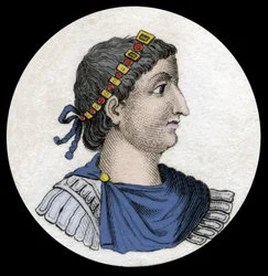 Portrait de Théodose Ier (Flavius Theodosius) (347-395), empereur romain, gravure du XIXe siècle
