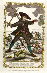 Portrait du brigand français Louis Mandrin (ca. 1725-1755). Derrière lui, l